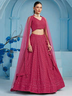 Tulsi Art Lovely Pink Sequins Work Georgette Engagement Wear Lehenga With Blouse | Grocsy