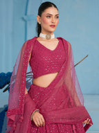 Tulsi Art Lovely Pink Sequins Work Georgette Engagement Wear Lehenga With Blouse | Grocsy