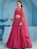 Tulsi Art Lovely Pink Sequins Work Georgette Engagement Wear Lehenga With Blouse | Grocsy