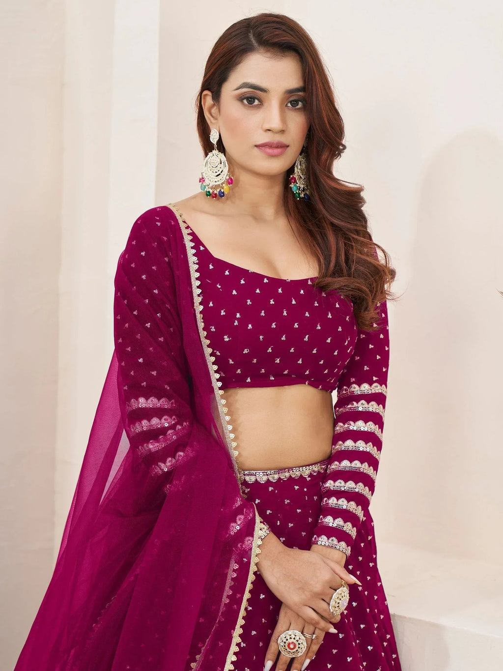 Tulsi Art Lovely Rani Pink Color Sequins Georgette Function Wear Lehenga Choli | Grocsy