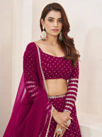 Tulsi Art Lovely Rani Pink Color Sequins Georgette Function Wear Lehenga Choli | Grocsy