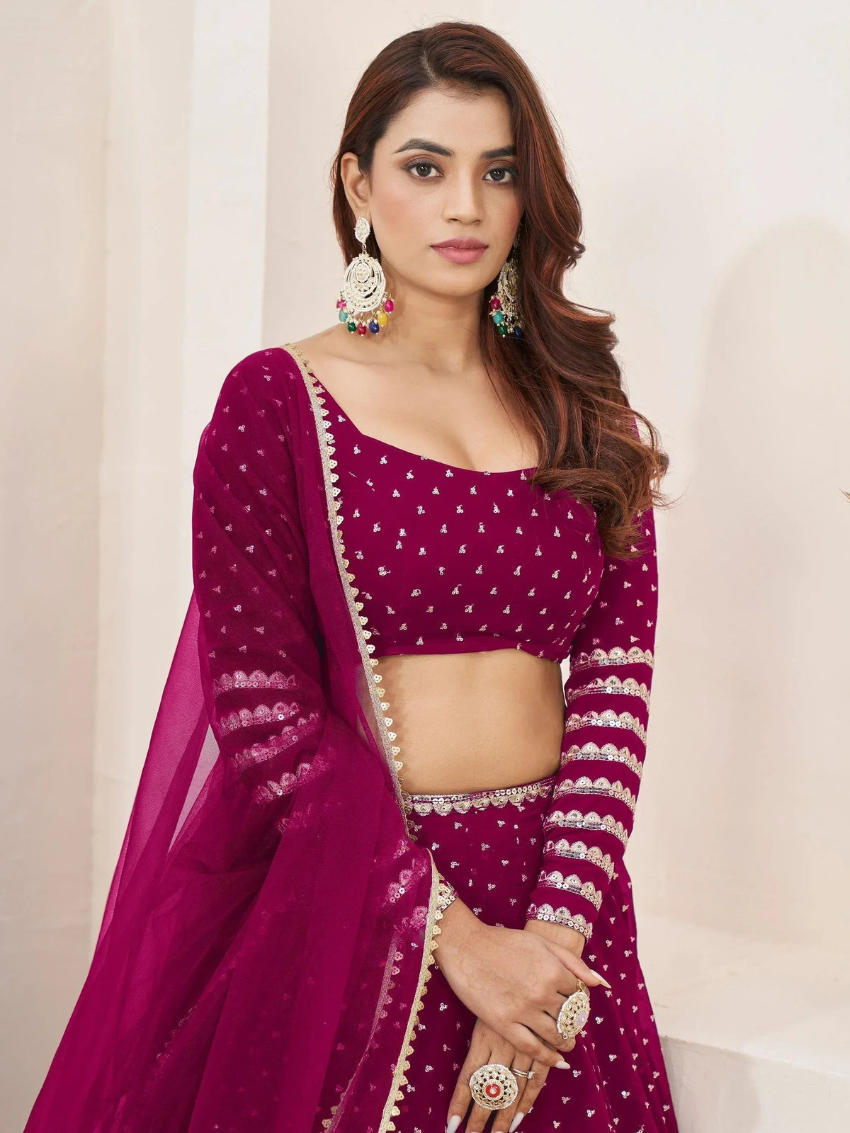 Tulsi Art Lovely Rani Pink Color Sequins Georgette Function Wear Lehenga Choli | Grocsy