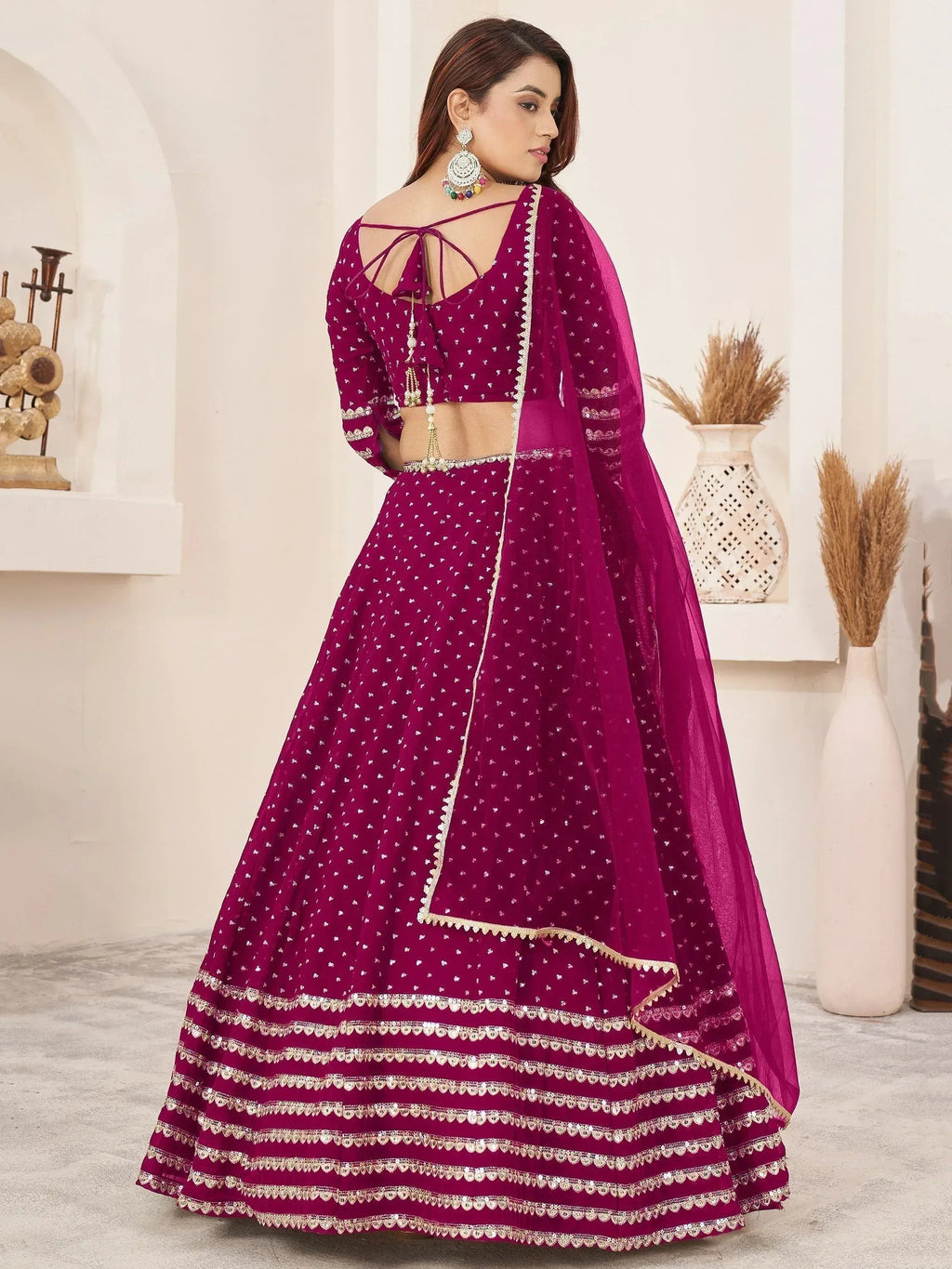 Tulsi Art Lovely Rani Pink Color Sequins Georgette Function Wear Lehenga Choli | Grocsy