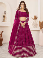 Tulsi Art Lovely Rani Pink Color Sequins Georgette Function Wear Lehenga Choli | Grocsy