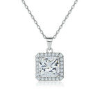 Cauer Radiant Moissanite Pendant Necklace in 925 Sterling Silver, White Gold Plated | Grocsy