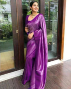 DEIANA'S Beautiful Designer Golden zari Soft Lichi Silk Saree - Purple | Grocsy
