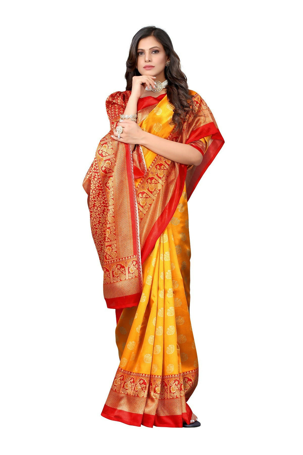 Vamika Yellow Printed Art Silk Saree | Grocsy