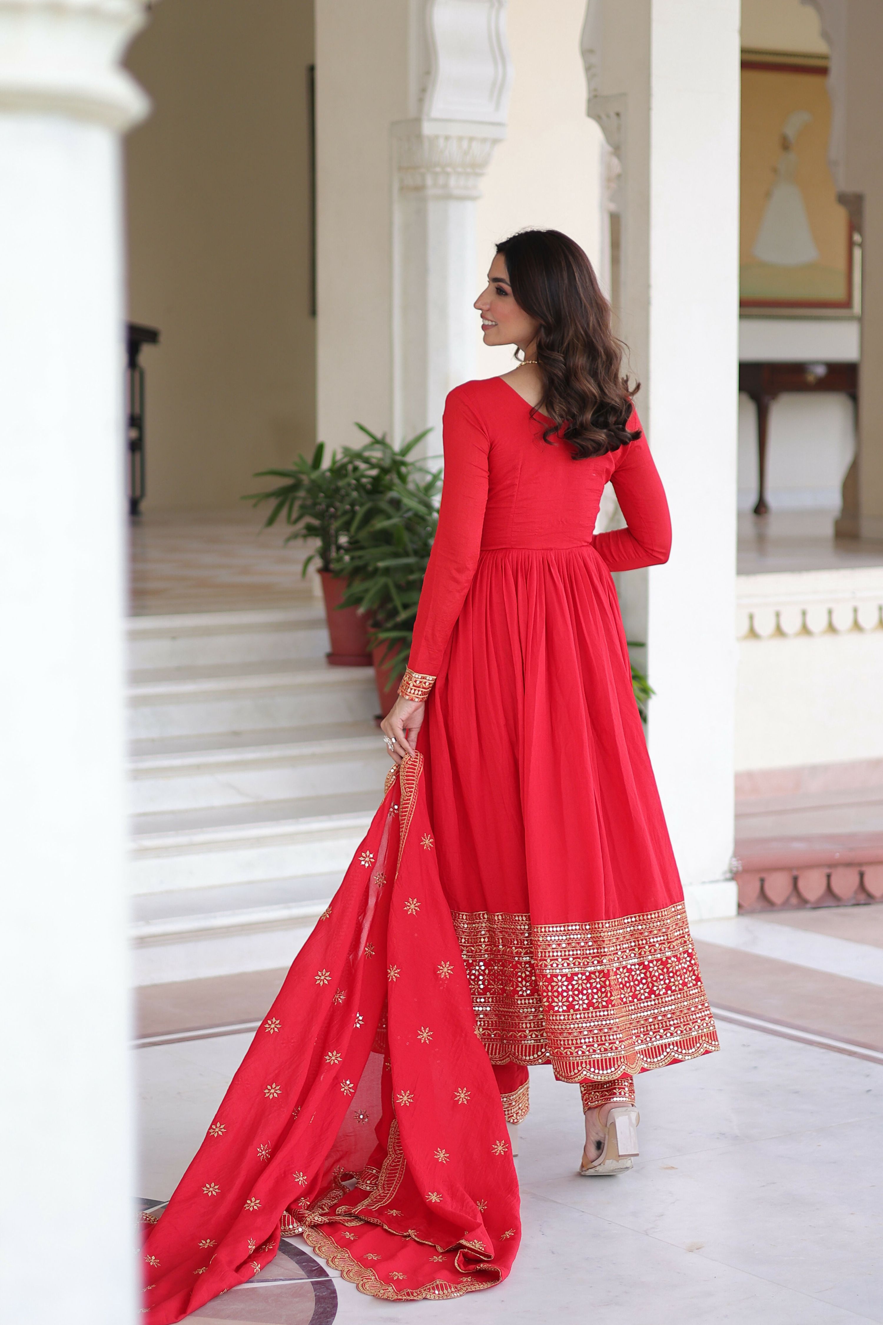 Joban Fashion Red Readymade Kurta Set With Sequence embroidery Work | Grocsy