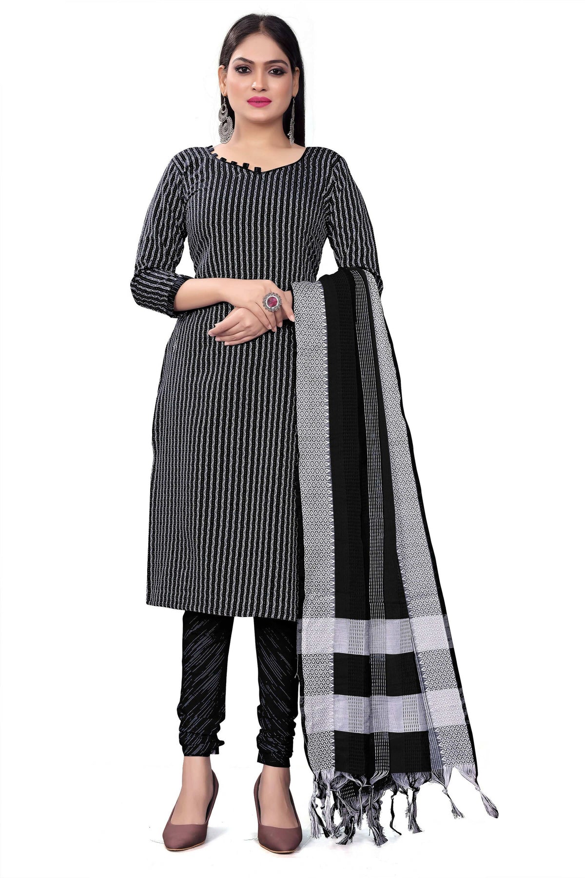 Black Cotton Jacquard Woven Unstitched Dress Material - Amara | Grocsy