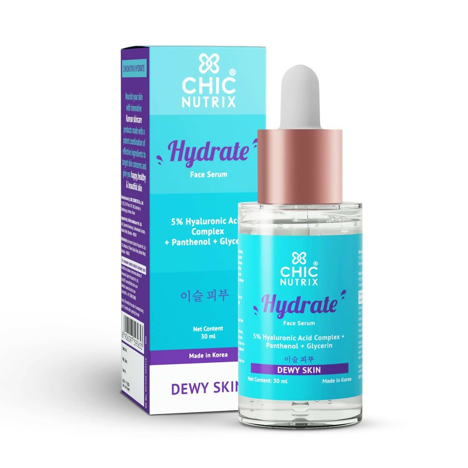 Chicnutrix Korean Hydrate Face Serum – 5% Hyaluronic Acid Complex For Skin Hydration & Skin Barrier Repair, Korean Skincare | Grocsy