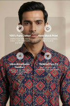 Durbar — Red Ajrakh Cotton Shirt by Hilo Design | Grocsy