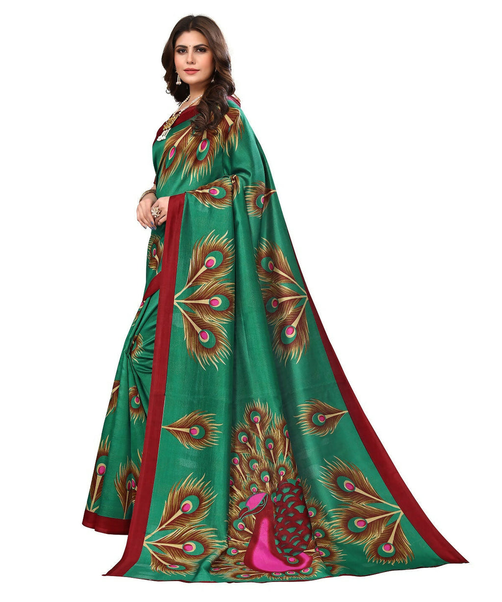Vamika green Printed Art Silk Saree | Grocsy