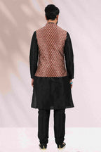 Raivat Ethnic Jacquard Banarasi Silk Woven Work 3 Pics Jacket Set In Maroon Colour | Grocsy
