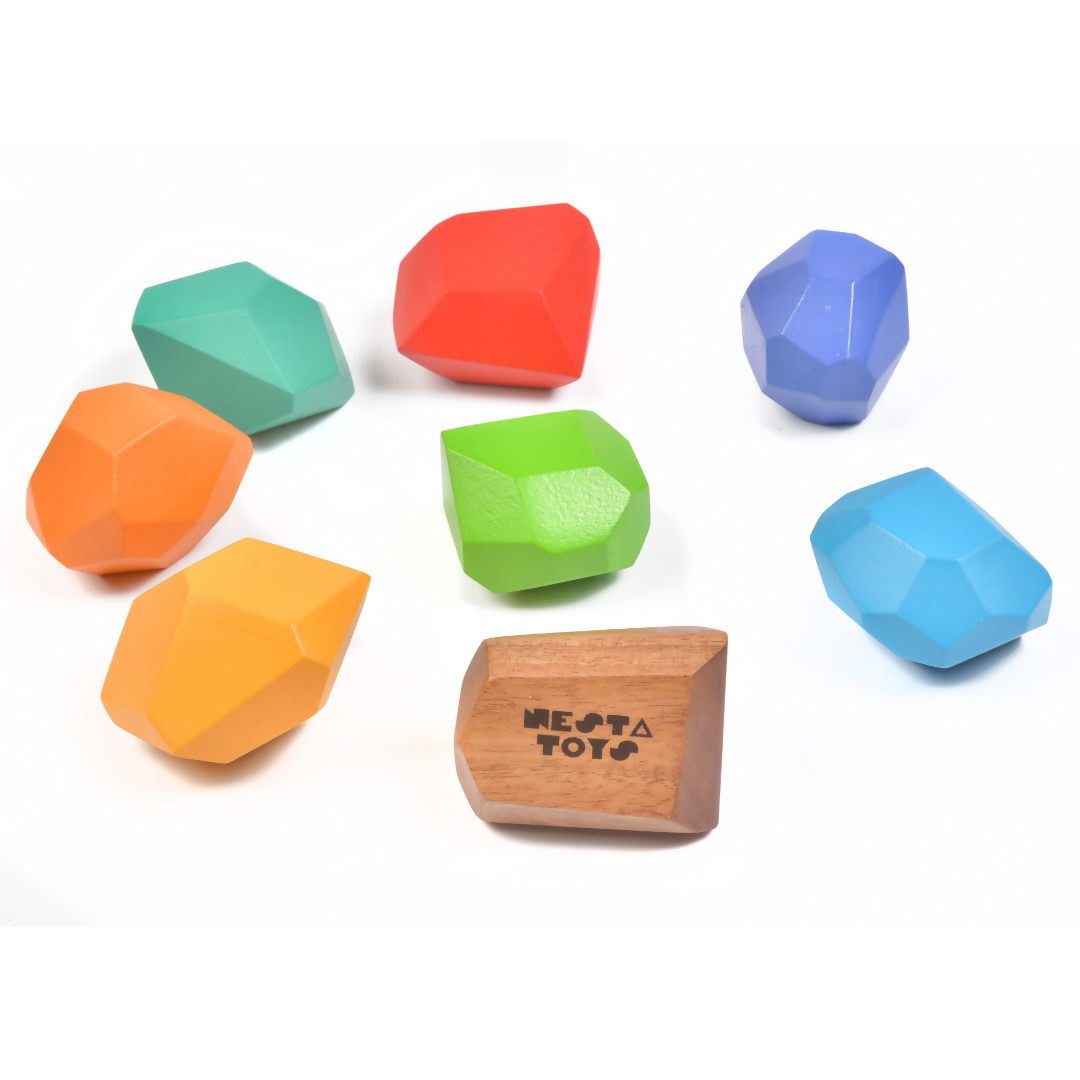 Nesta Toys Wooden Balancing Stones, Rainbow Stacking Toy for Kids, Montessori Toy (8 Pcs) | Grocsy