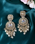 VOJ Gold-Polished Kundan Studded Drop Earrings
