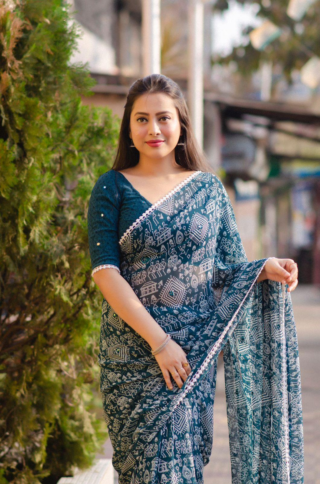 Rama Poly Georgette Ethnic Motifs Saree with Unstitched Blouse - A2M | Grocsy