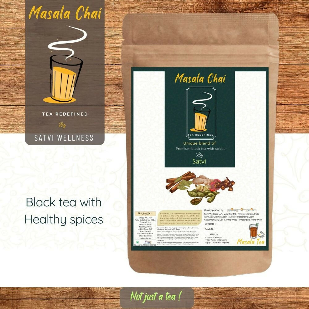 Satvi Wellness Masala Chai | Masala tea | Black tea with spices and herbs | Karak tea | Grocsy