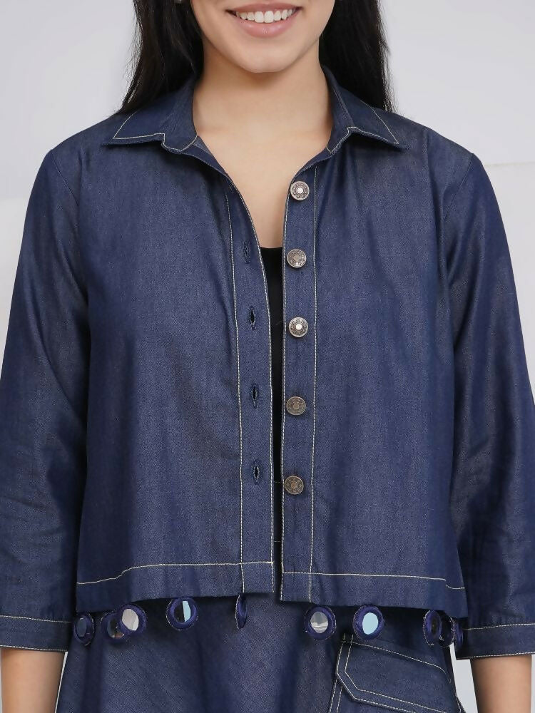 Joban Fashion Black Cotton Denim A Line Skirt With Inner And Jacket | Grocsy