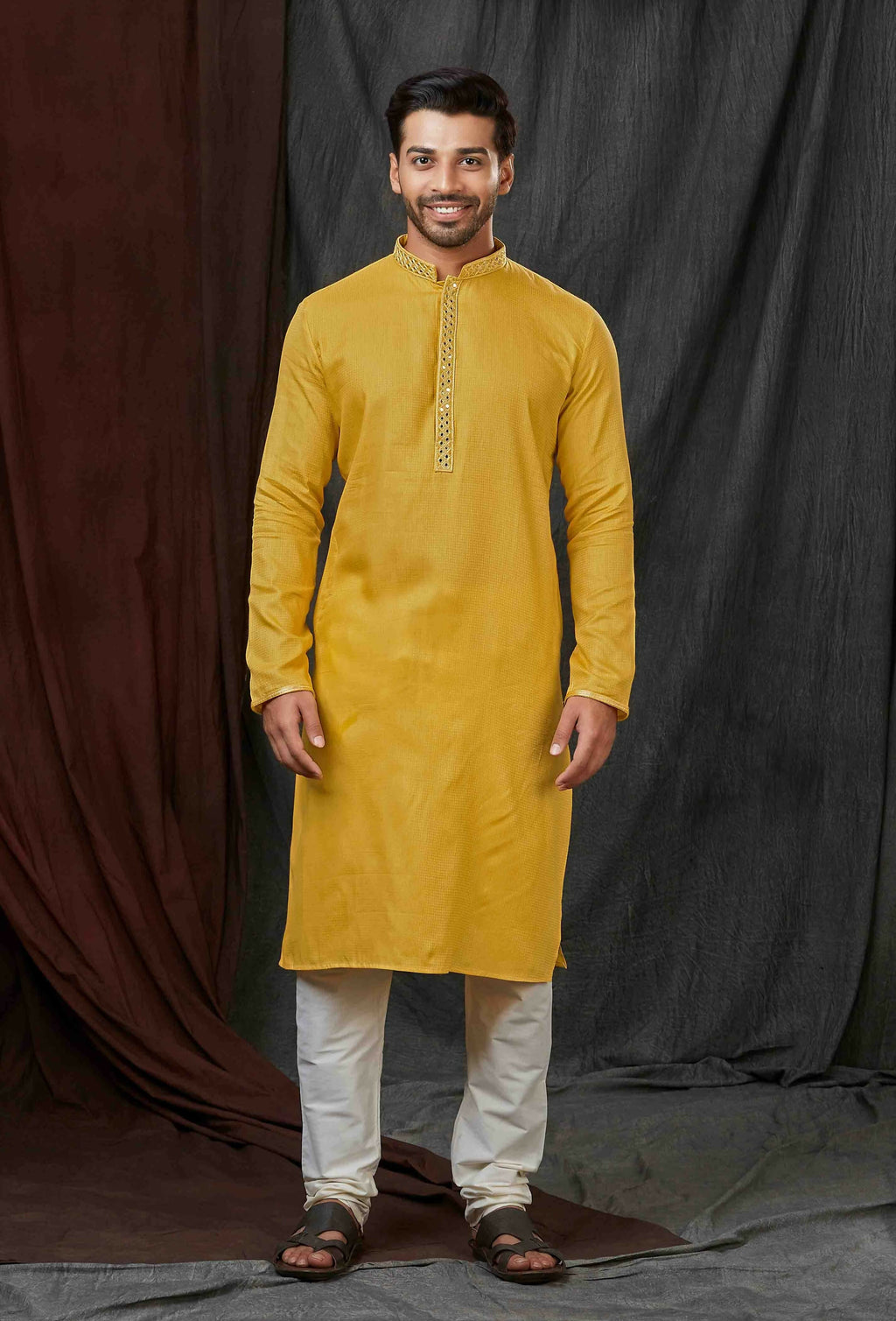 Joban Fashion Musturd Self Jacquard Kurta Pyjama | Grocsy