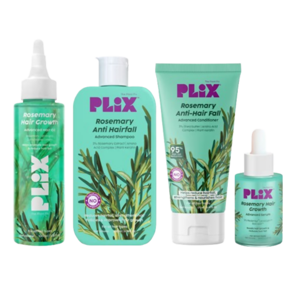 PLIX The Plant Fix Rosemary Anti Hairfall Kit - Hair Oil, Shampoo, Conditioner & Serum | Grocsy