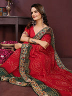 Ai Fashion Red Georgette Digital Print Party Wear Saree | Grocsy