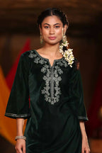 Juniper Women Jadegreen Velvet Embroidered Straight Kurta Sets | Grocsy