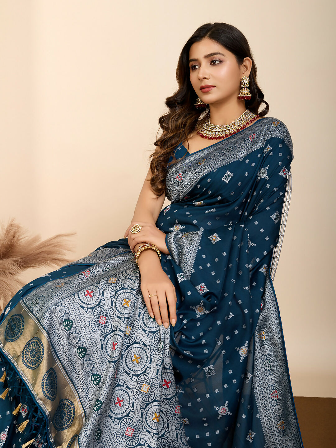 Teal Blue Soft Silk Woven Meenakari Designer Saree - Vedanti | Grocsy