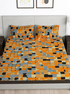Story@home Orange & White Geometric Microfiber 180 TC Bedsheet With Pillow Cover | Grocsy