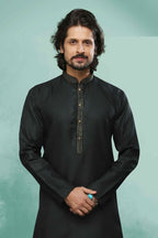 Raivat Ethnic Cotton Pintux Work Kurta Pajama In Black Colour | Grocsy