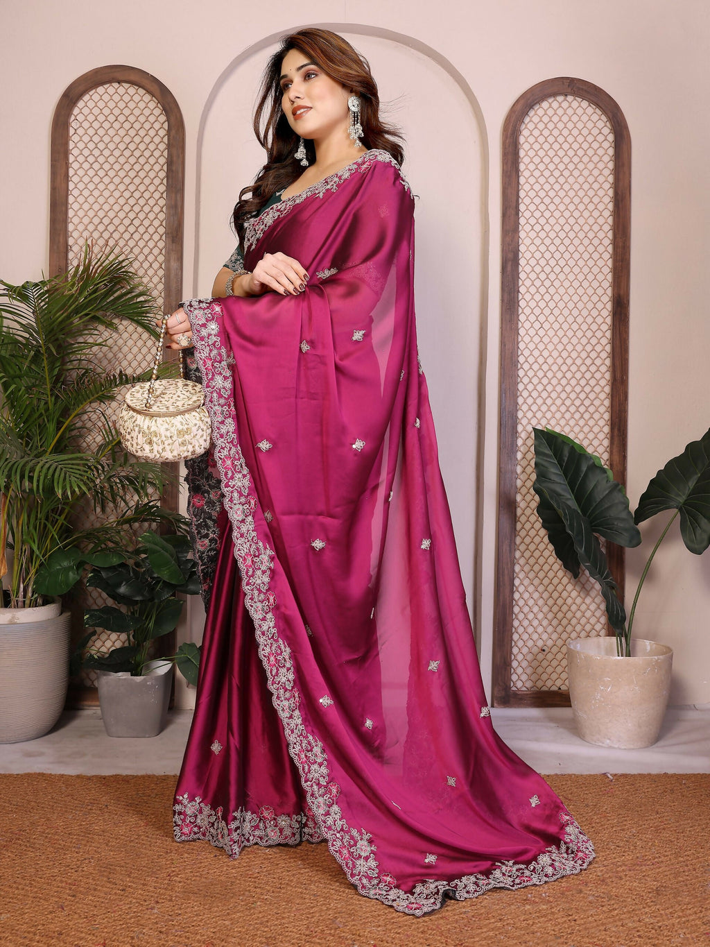 Teeya Creation New Trendy Stylish Party Wear Silk Saree-Pink | Grocsy