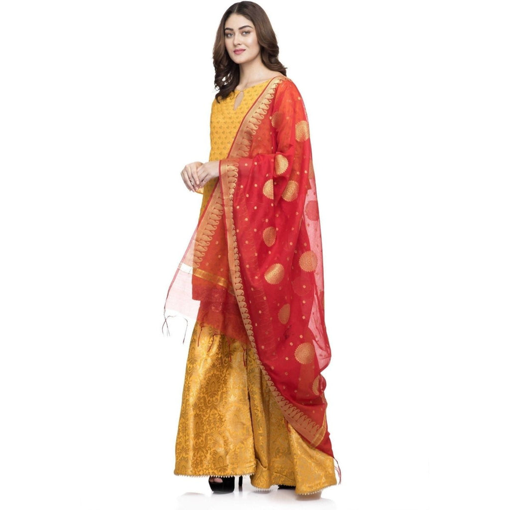 A R Silk Women's Vanarsi Silk Zari Embroidery Red Fancy Dupatta | Grocsy
