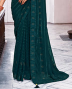 Teal Georgette Swaroski Work Saree With Unstitched Blouse Piece - Juhi | Grocsy