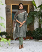Vaasva Women's Chanderi Printed Suit Set With Pant And Printed Dupatta | Grocsy