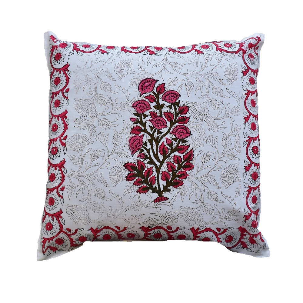 The Decor Nook Pink Floral With Pink Border Cushion Cover | Grocsy