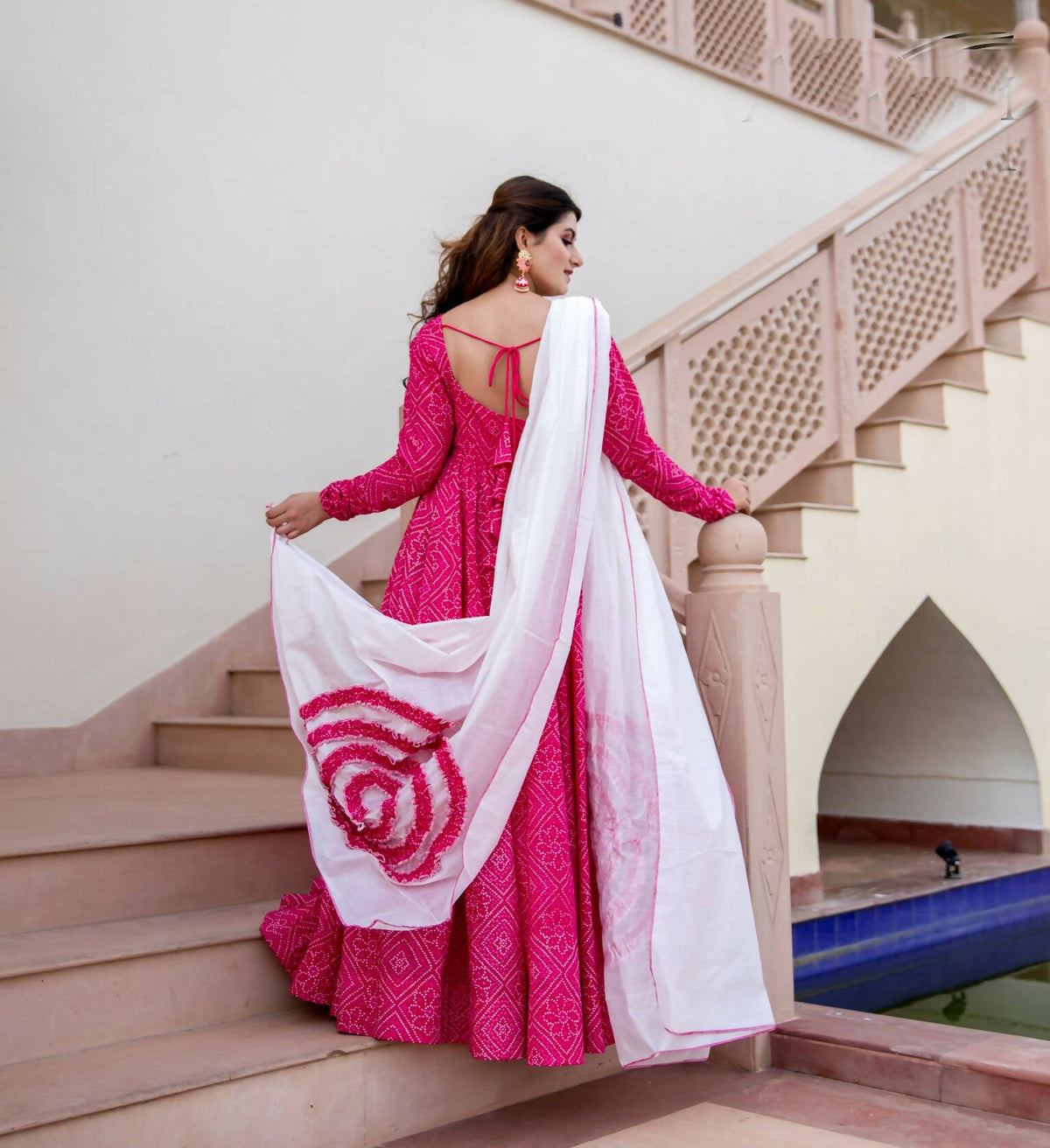 Pink Pure Maslin Bandhej Print Work Stitched Suit With Dupatta - Anbazaar | Grocsy