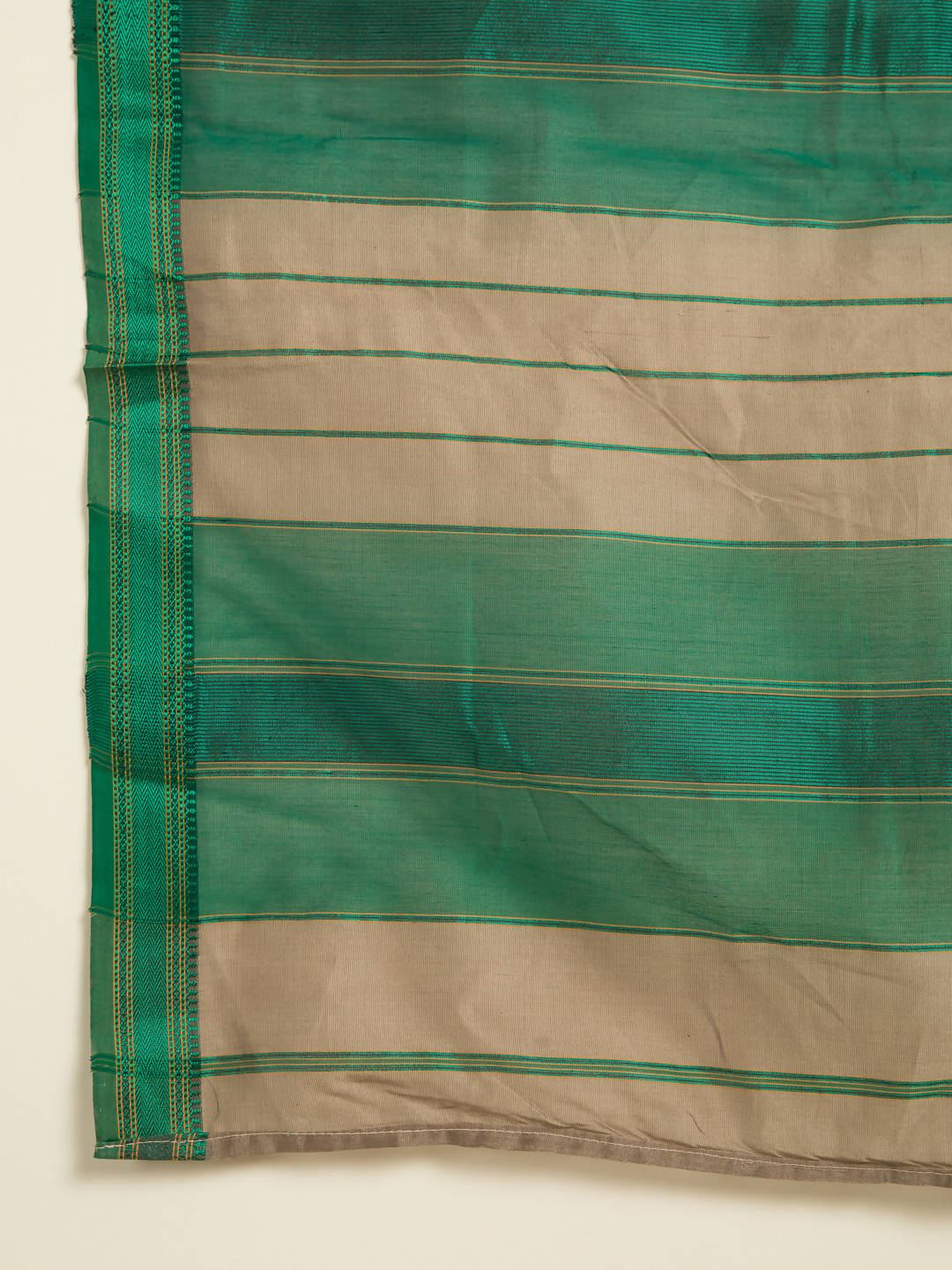 Suta Brown Green Zari Silk Cotton Maheshwari Saree | Grocsy