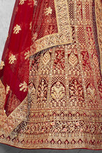 Red Velvet Thread with Hand Work Semi Stitched Lehenga Choli with Dupatta - Nimaya Lagnotsav | Grocsy