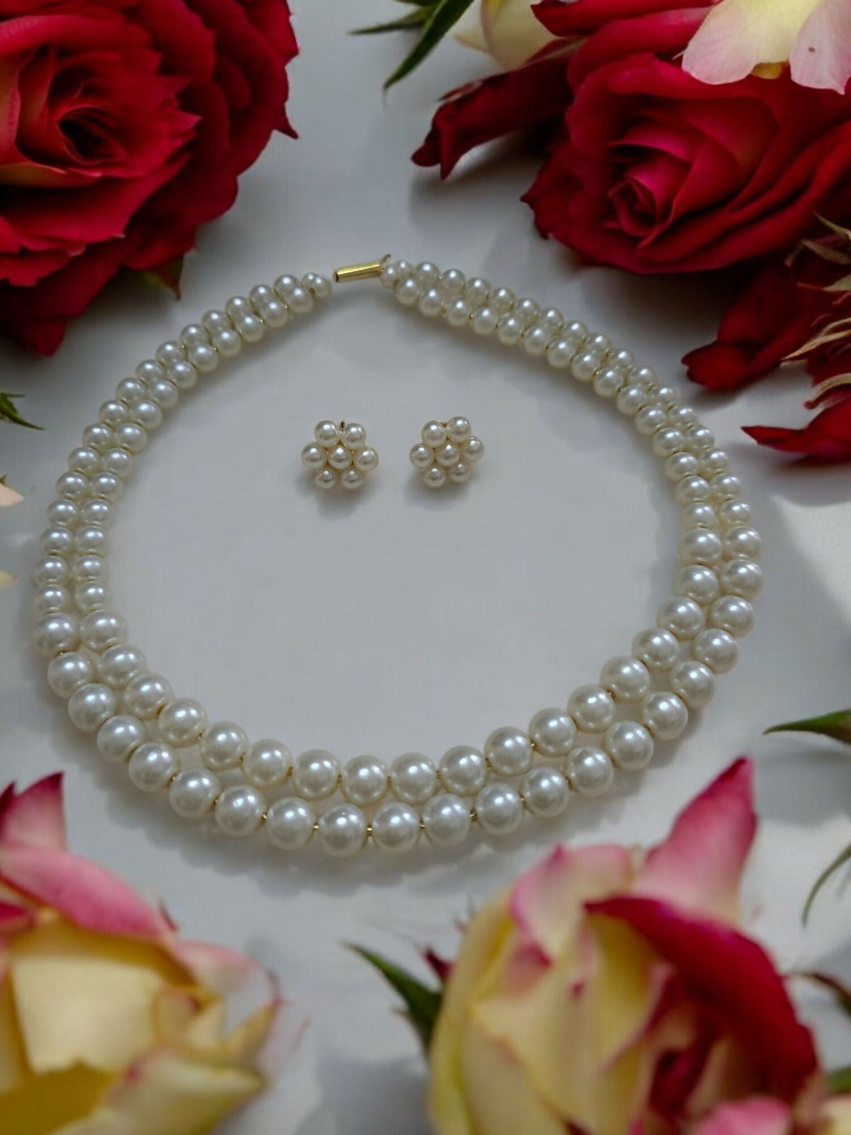 Inhanns Everyday Workwear Pearl Set (Double Layered Pearls) - White | Grocsy