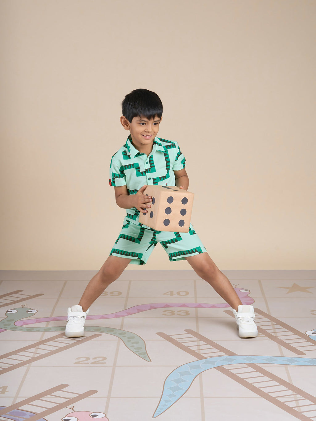 Snakes and Ladders Boys Green Table Print Shirt and Boxer Sets from Siblings Collection | Grocsy
