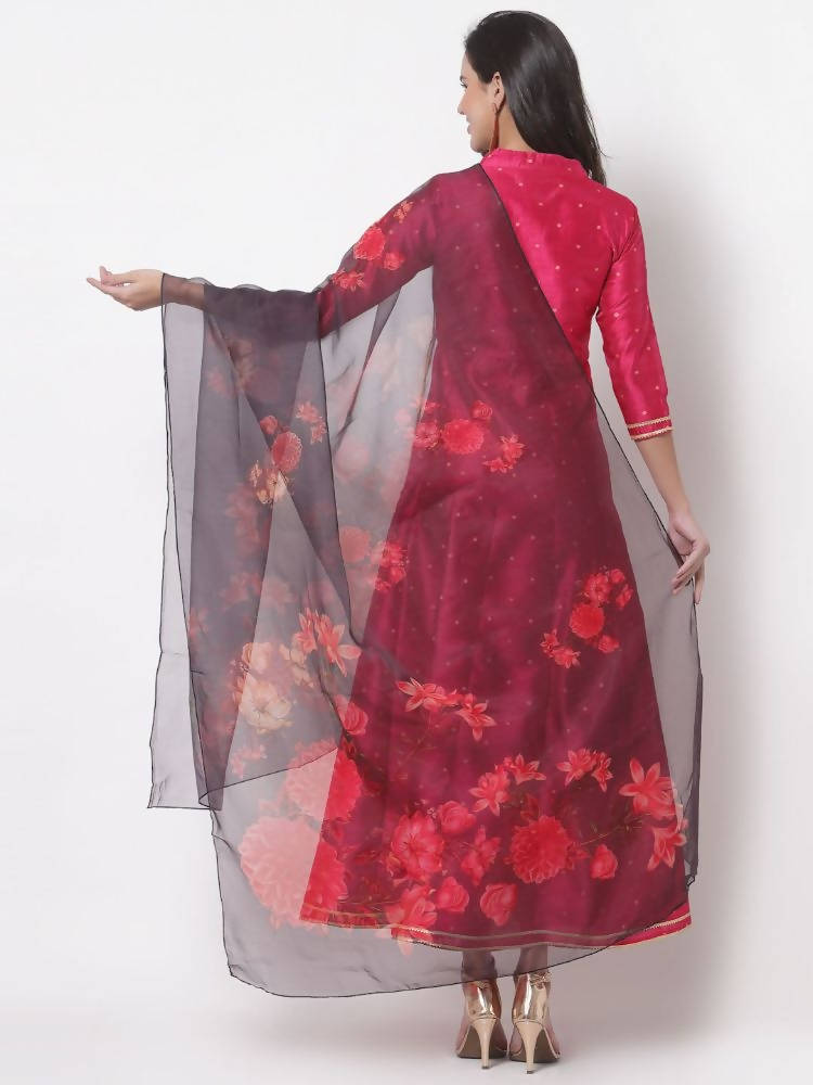 Myshka Women's Pink Silk Solid 3/4 Sleeve Round Neck Casual Anarkali Gown | Grocsy