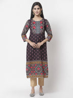Myshka Women Multicolor Cotton Blend Printed 3/4 Sleeve Round Neck Kurta | Grocsy