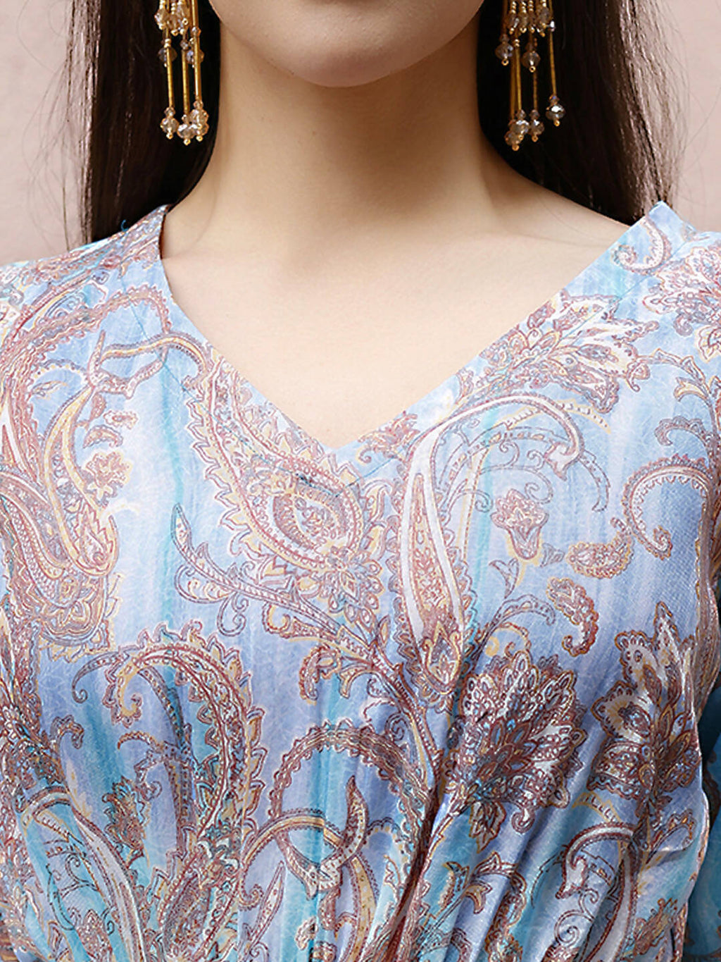 Light Blue Rayon Paisley Printed Top with Matching Bottom - Eesha | Grocsy
