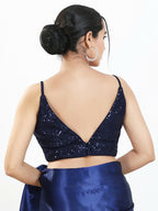 Joban Fashion Navy Blue Sequin Padded Blouse With V Neck Sleeveless | Grocsy