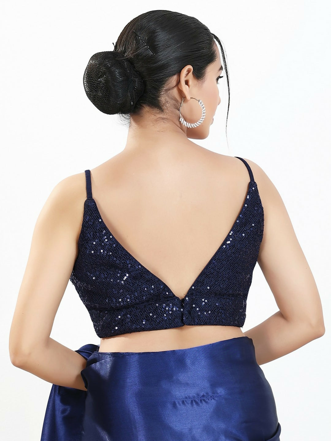 Joban Fashion Navy Blue Sequin Padded Blouse With V Neck Sleeveless | Grocsy