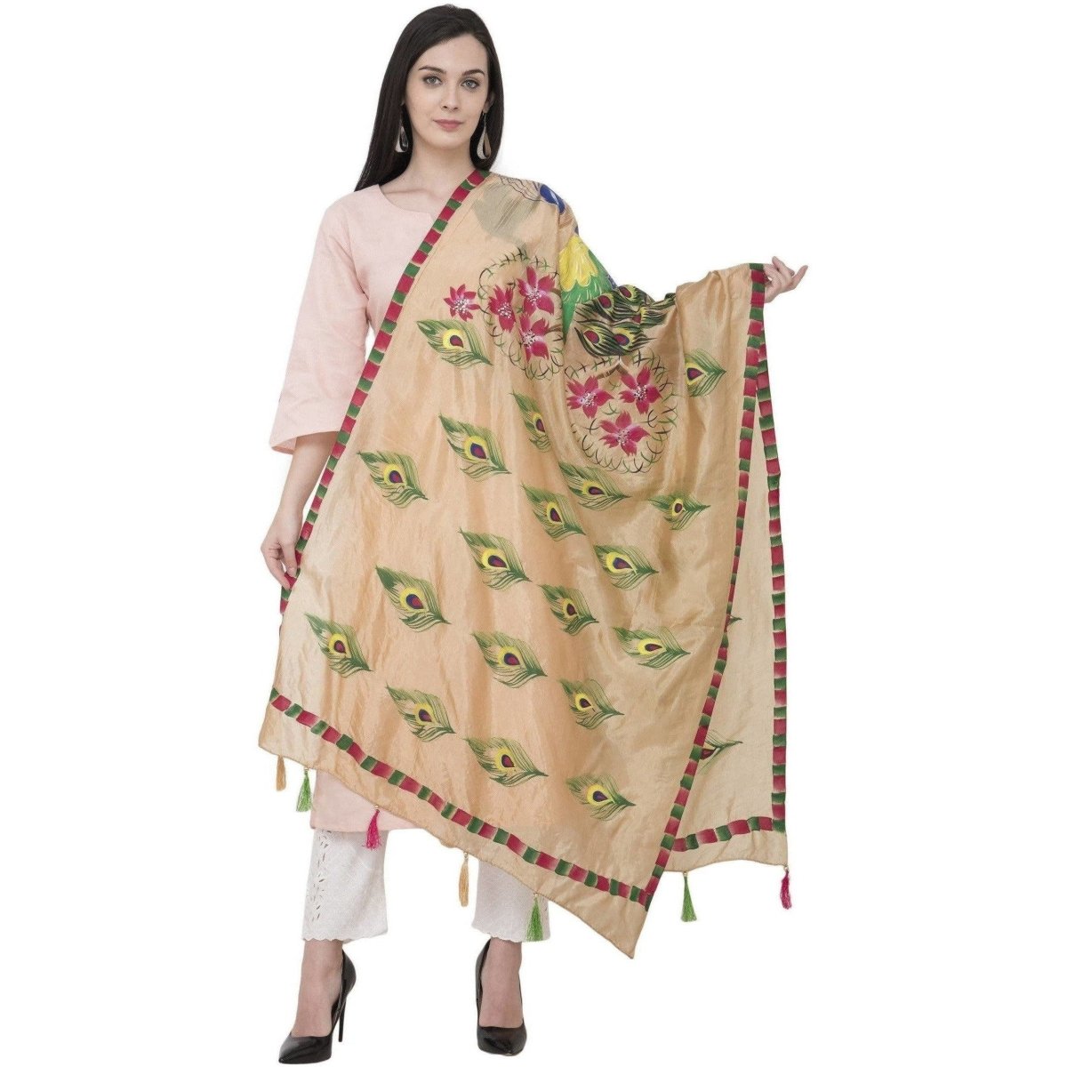 A R Silk Silk Peacock Multi Fancy Dupatta Color Golden Dupatta or Chunni | Grocsy