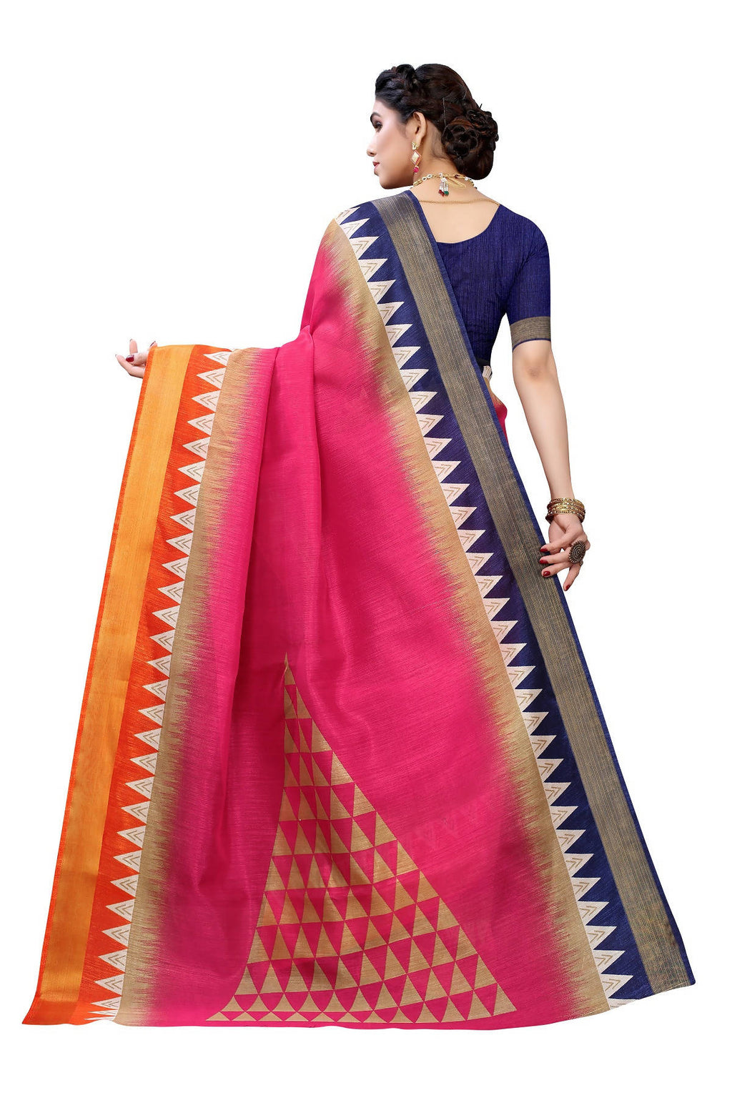Vamika Pink & Blue Linen Jari Border Saree (GUNJAN PINK) | Grocsy