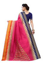Vamika Pink & Blue Linen Jari Border Saree (GUNJAN PINK) | Grocsy