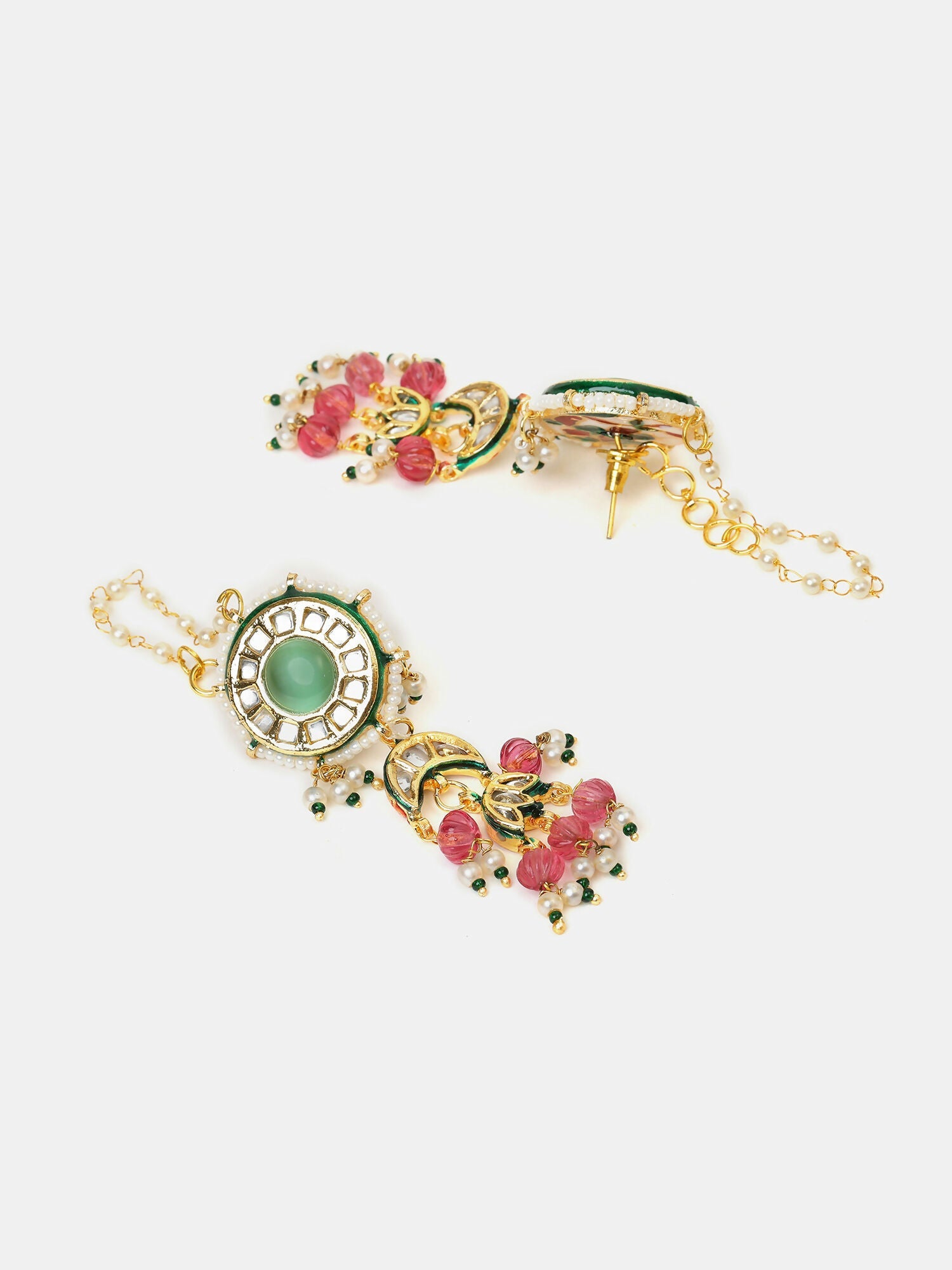 Ruby Raang Kundan Emerald Bloom Necklace With Matching Earrings | Grocsy