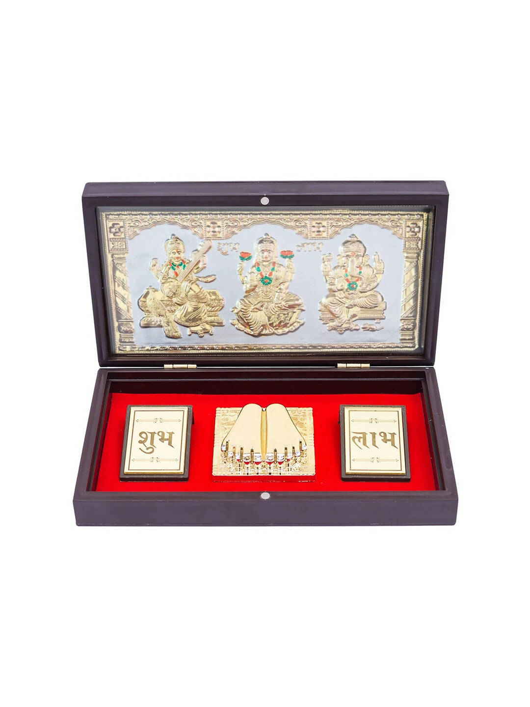 Golden Peacock 24 KT Gold-Polished Laxmi, Ganesha, Saraswati Pooja Box | Grocsy