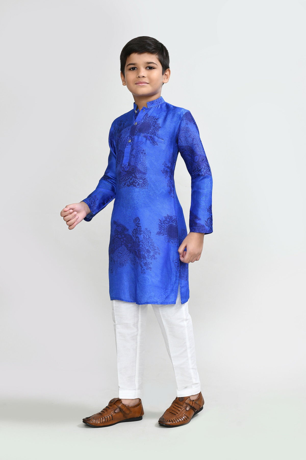 Joban Fashion Cotton Silk Royal Blue Kurta With Straight Fit Pant | Grocsy